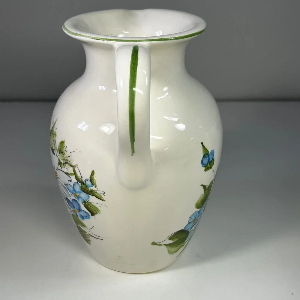 Vintage 1980 FTDA Weiss Hand Painted Floral Ceramic Pitcher Made in Brazil